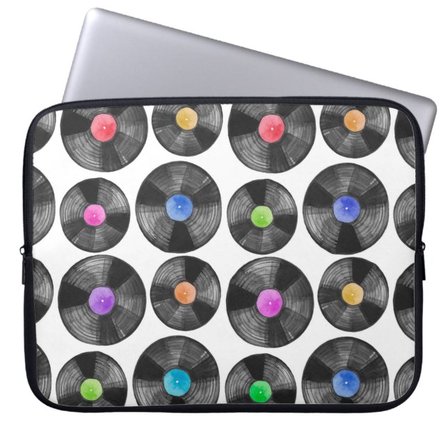 Vattenfärgillustration av en vinyllp-reflepost laptop fodral (Framsidan)