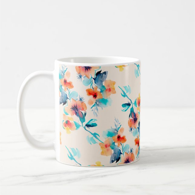 Vattenfärgillustration för blommor i Hibiscus möns Kaffemugg (Vänster)