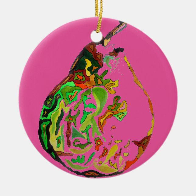 Vattenfärgillustration för päronfrukt popkonst julgransprydnad keramik (Framsidan)