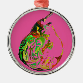 Vattenfärgillustration för päronfrukt popkonst julgransprydnad metall