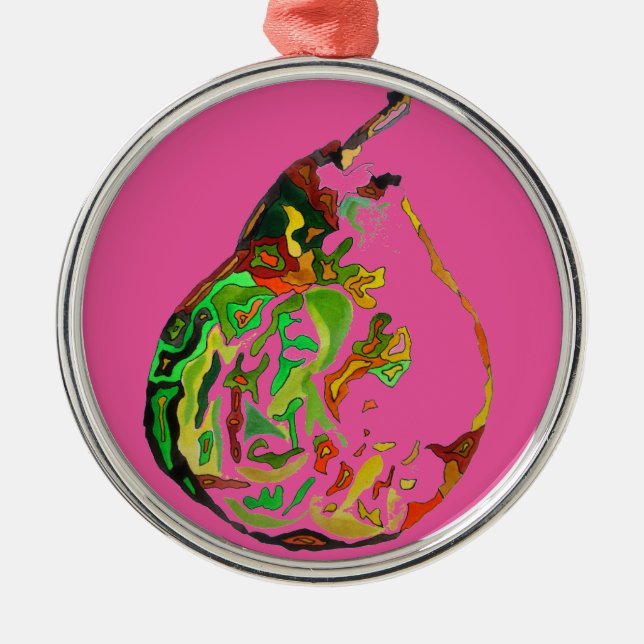 Vattenfärgillustration för päronfrukt popkonst julgransprydnad metall (Framsidan)