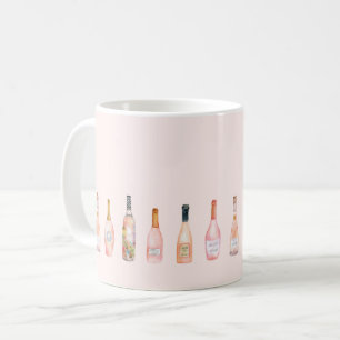 Vattenfärgillustration för rosa rosé vin flaskor kaffemugg
