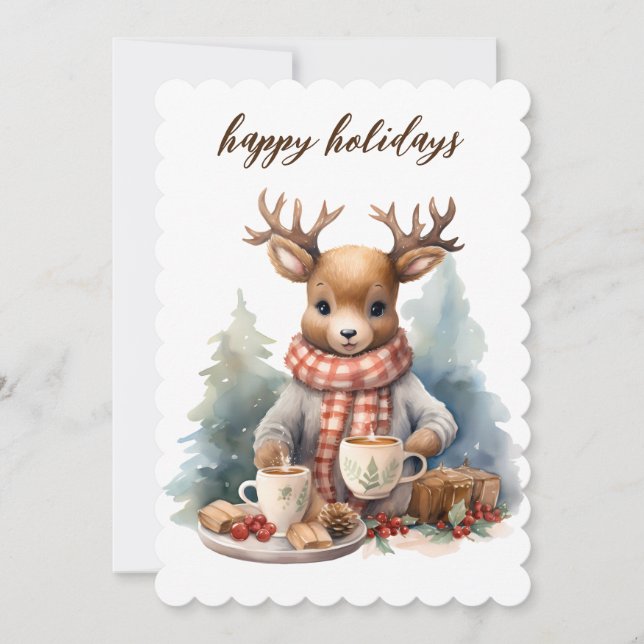 Vattenfärgillustration för Vintage-julkort Julkort (Framsida)