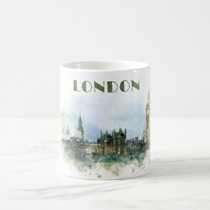 Vattenfärgillustration i London Kaffemugg