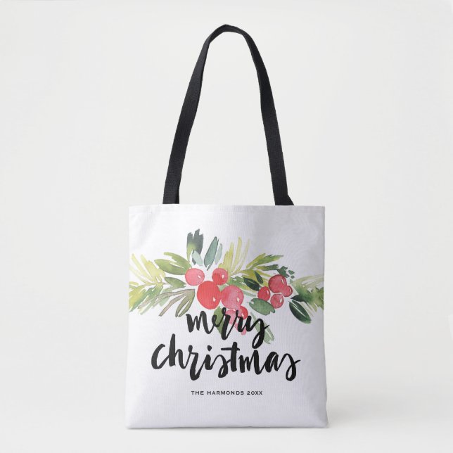 Vattenfärgjärneken borstar bokstävergod jul tygkasse (Framsida)
