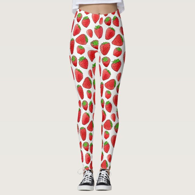 Vattenfärgjordgubbe Leggings (Framsida)