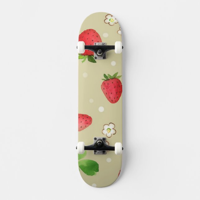 Vattenfärgjordgubbemönster Old School Skateboard Bräda 21,6 Cm (Framsida)