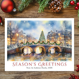 Vattenfärgjul Amsterdam Nederland Travel Helg Vykort