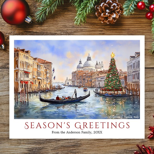 Vattenfärgjul i Venedig Italien Travel Helg Vykort (Watercolor Christmas in Venice Italy Travel Holiday Postcard)