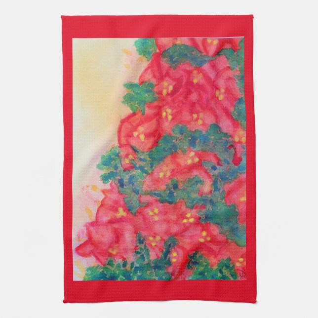 Vattenfärgjulstjärnabylte i julgran kökshandduk (Vertikal)