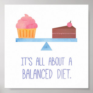 Vattenfärgkaka Balanced Diet Food Humor Poster