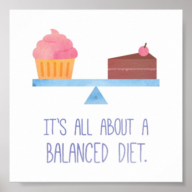Vattenfärgkaka Balanced Diet Food Humor Poster (Framsidan)