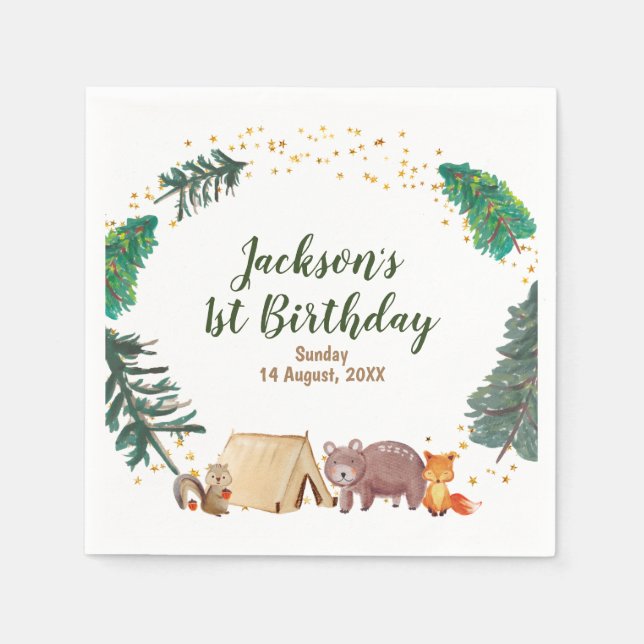 Vattenfärgkamera 1:a födelsedag Pappra blöjor Pappersservett (Framsidan)