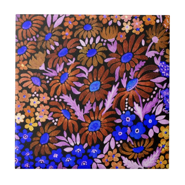 Vattenfärgkamomillefärgblommor blommigt fält d kakelplatta (Framsidan)