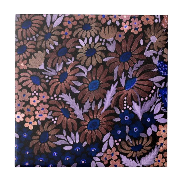 Vattenfärgkamomillefärgblommor blommigt fält d kakelplatta (Framsidan)