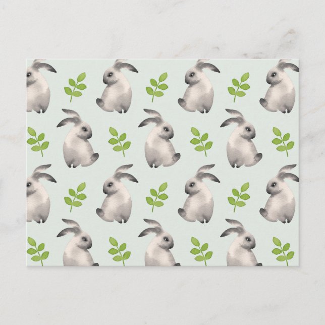 Vattenfärgkaniner och gräs vykort (Framsida)