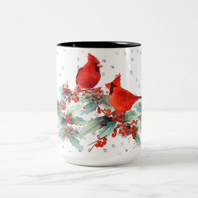 Vattenfärgkardinal på grensilverbrytningar kaffemugg (Center)