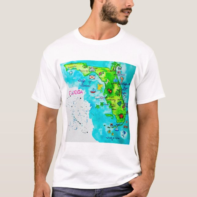 Vattenfärgkarta av Florida T Shirt (Framsida)