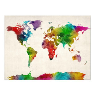 Vattenfärgkarta av världskartan fototryck