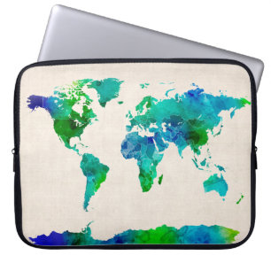 Vattenfärgkarta av världskartan laptop sleeve
