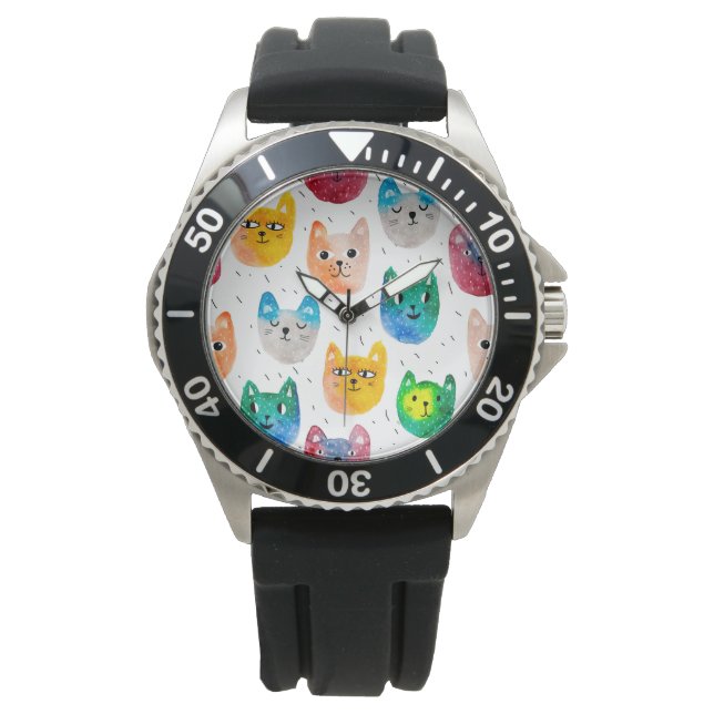 Vattenfärgkatter och vänner armbandsur (Framsida)