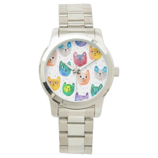 Vattenfärgkatter och vänner armbandsur (Framsida)