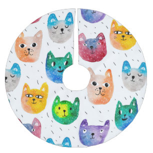 Vattenfärgkatter och vänner julgransmatta borstad polyester