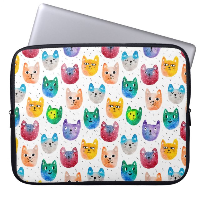 Vattenfärgkatter och vänner laptop fodral (Framsidan)