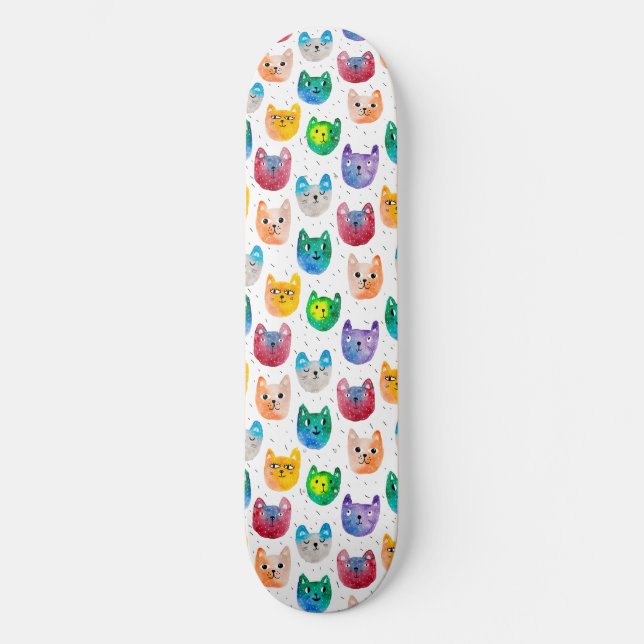 Vattenfärgkatter och vänner mini skateboard bräda 18,5 cm (Framsida)