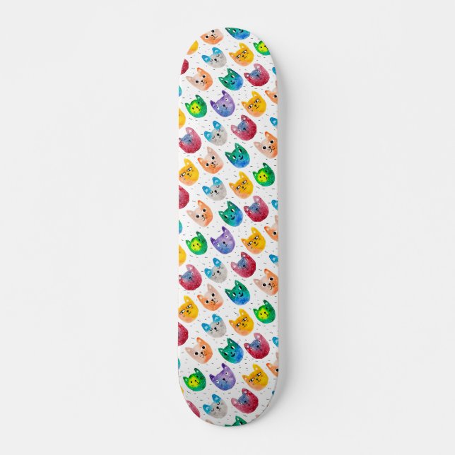 Vattenfärgkatter och vänner mini skateboard bräda 18,5 cm (Framsida)