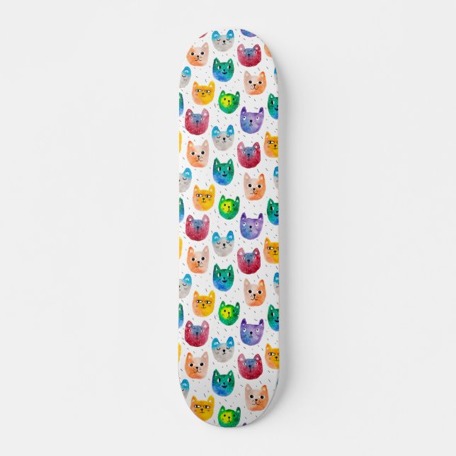 Vattenfärgkatter och vänner mini skateboard bräda 18,5 cm (Framsida)