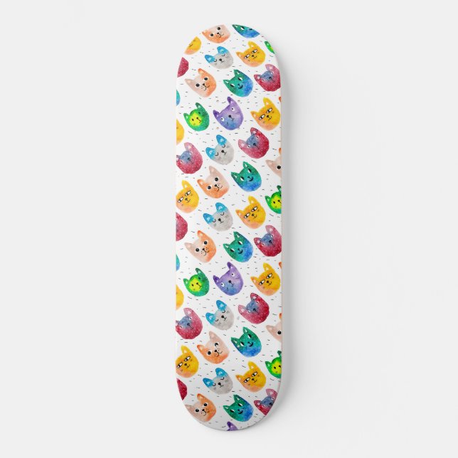 Vattenfärgkatter och vänner mini skateboard bräda 18,5 cm (Framsida)