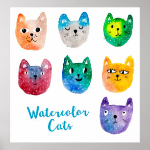 Vattenfärgkatter och vänner poster