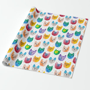 Vattenfärgkatter och vänner presentpapper