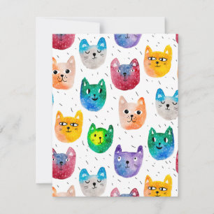Vattenfärgkatter och vänner tack kort
