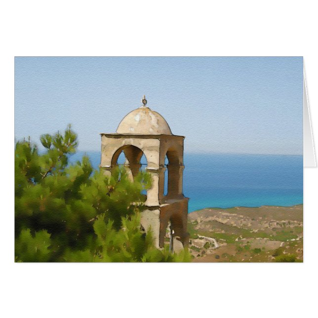 Vattenfärgklocka torn hälsningskort (Framsidan Horizontal)