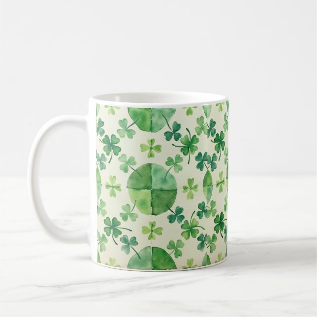 Vattenfärgklövermugg – Grön shamrock St. Patrick Kaffemugg (Vänster)