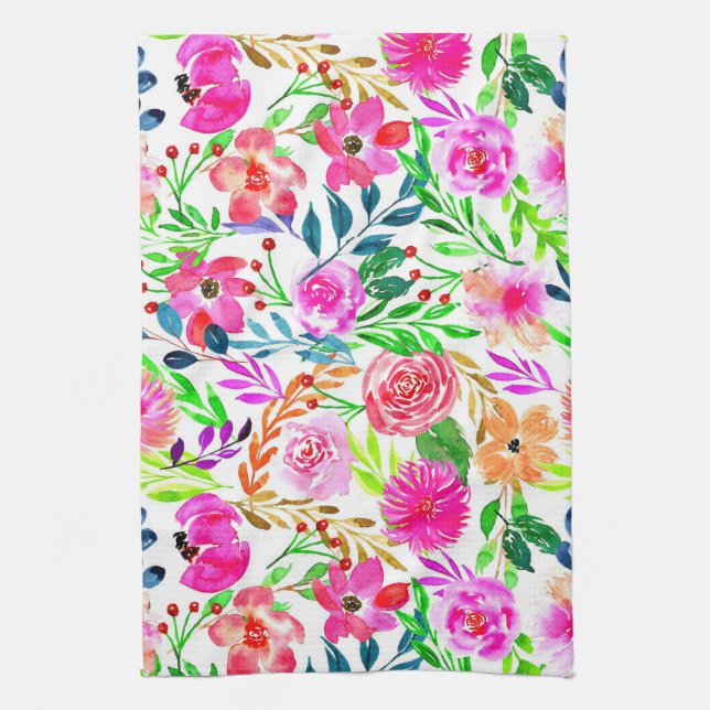 VATTENFÄRGKONSTRUKTION, BLOMMIGT, FÄRGBLOMMOR KÖKSHANDDUK (Vertikal)