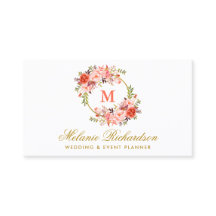 Vattenfärgkorall Blommigt Guld Monogram