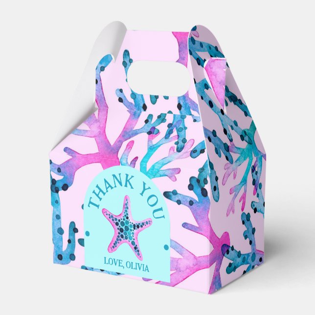 Vattenfärgkorall och Starfisk i Rosa och turkos Presentaskar (Framsidan Sidan)