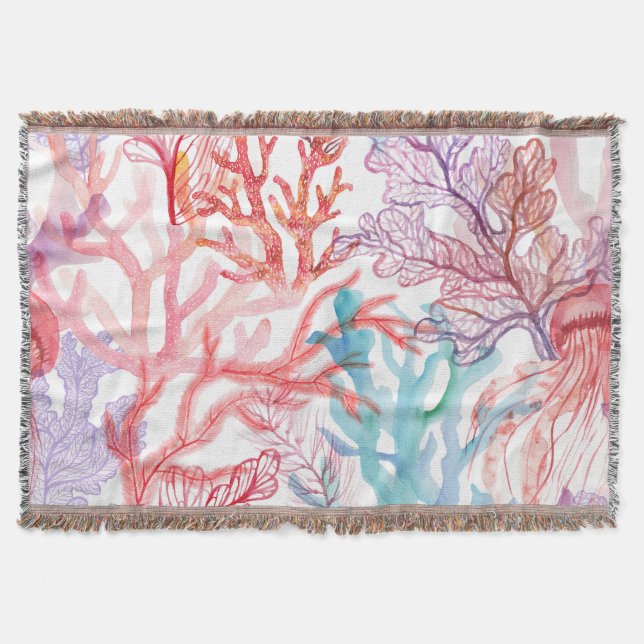Vattenfärgkoraller: Undervattensvärlden mönster. Filt (Framsidan)