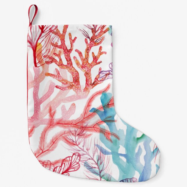 Vattenfärgkoraller: Undervattensvärlden mönster. Liten Julstrumpa (Framsidan)