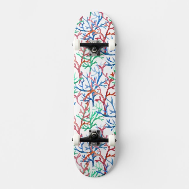 Vattenfärgkorallmönster Skateboard Bräda 19,5 Cm (Framsida)