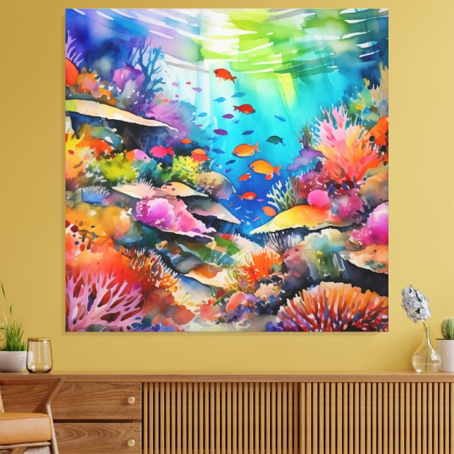 Vattenfärgkorallrev under vattenscenen canvastryck (Insitu (Vardagsrum))