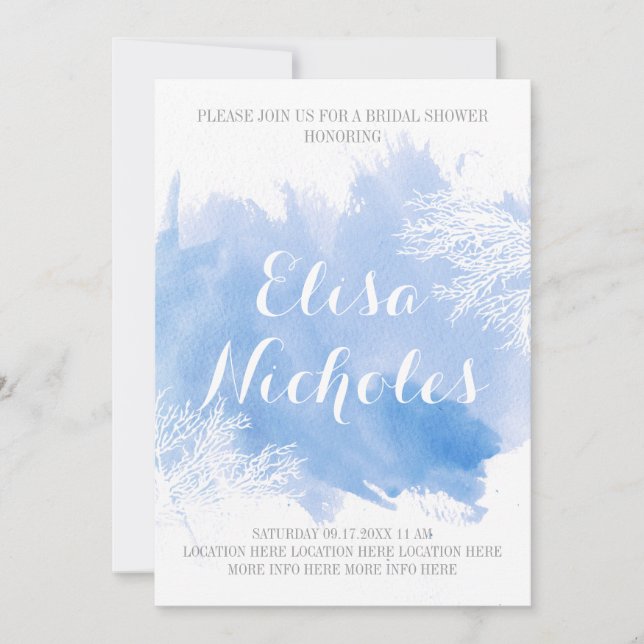 Vattenfärgkorallreven Blue bröllop möhippa Inbjudningar (Framsida)