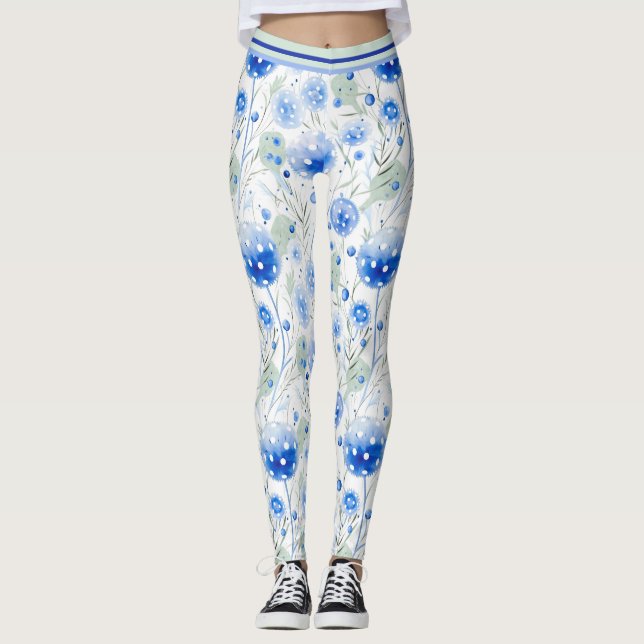 Vattenfärgkornblomma Leggings (Framsida)