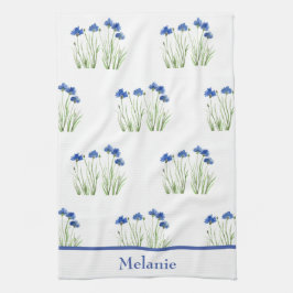 Vattenfärgkornblommor Blommigt Blåa blommor Rustic Kökshandduk