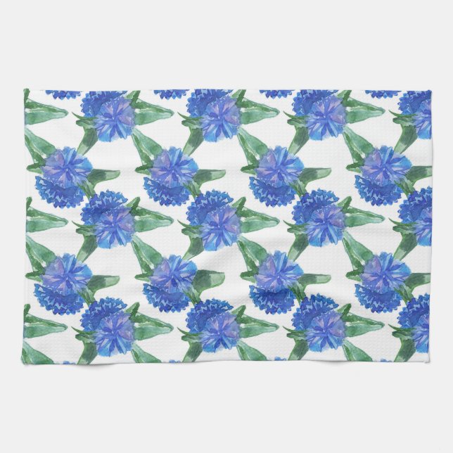 vattenfärgkornblommor kökshandduk (Horisontell)