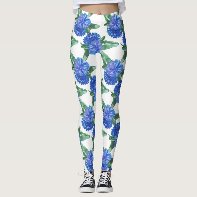 vattenfärgkornblommor leggings (Framsida)