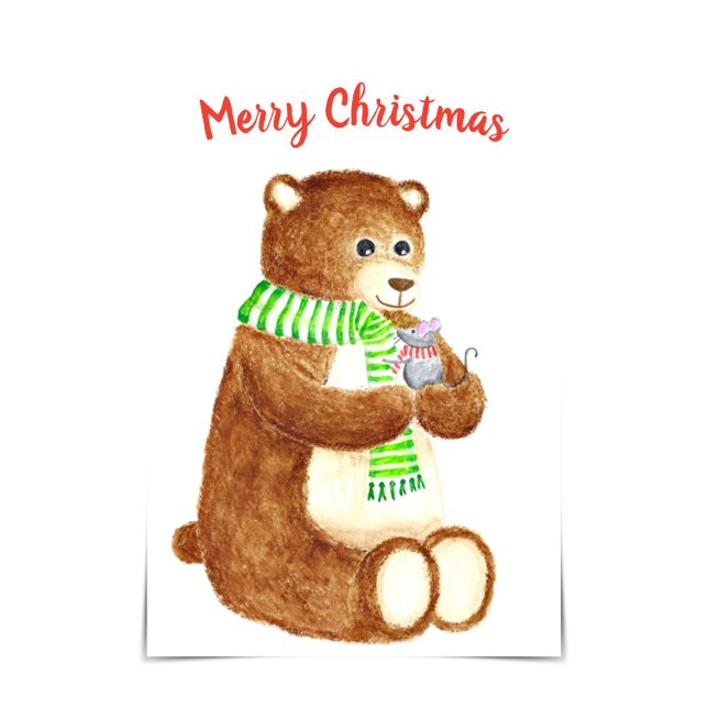 Vattenfärgkort för Björn och God jul Kort (Skapare uppladdad)